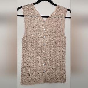 Women's Crochet Knit Sleeveless Button Cardigan Vest